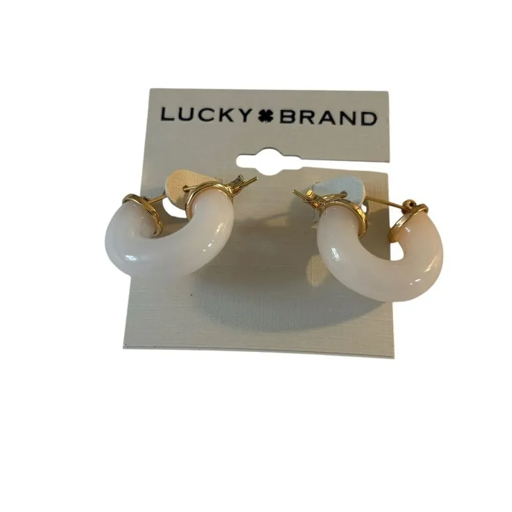Pearly White Resin & Gold Tone Hoop Earrings